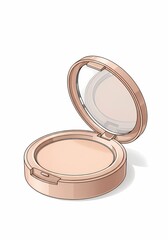 Open Makeup Powder Compact with Mirror on White Background