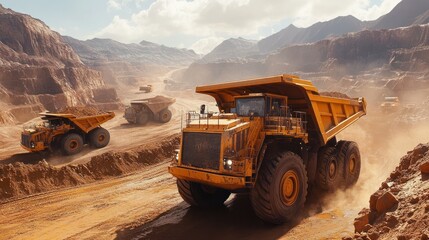 Massive Mining Trucks in Action: A Breathtaking Panorama of Industrial Extraction