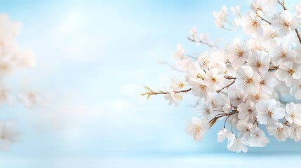 Fototapeta premium Delicate cherry blossom branches against a serene blue sky