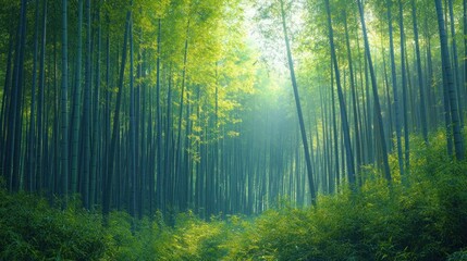 Obraz premium Serene Bamboo Forest Path: A Tranquil Escape into Nature's Embrace