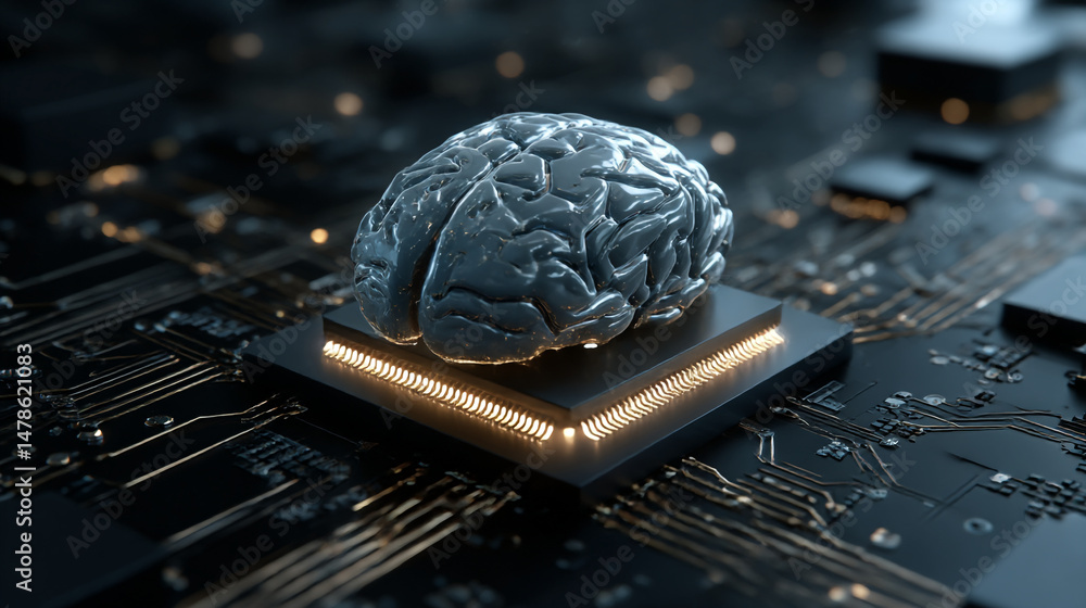 Poster artificial intelligence brain on chip neural network machine learning deep learning technology conce