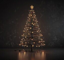 Electric cable Christmas tree, festive lights, dark background , energy, texture