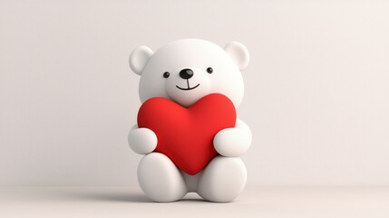 Obraz premium White Teddy Bear Holding Red Heart Against Textured White Background