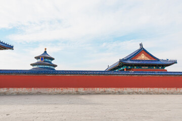 The architectural scenery of the Hall of Prayer for Good Harvests at the Temple of Heaven in Beijing, China