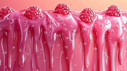 Dripping raspberry gel vibrant background food photography close-up colorful dessert concept