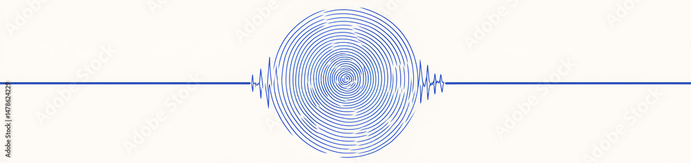 Aufkleber abstract illustration featuring concentric circles with sound wave like patterns and connected horiz