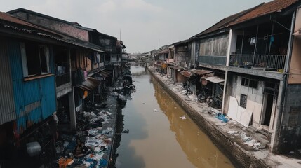 Urban Canal with Degraded Housing
