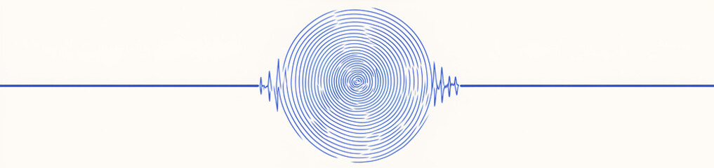 Fototapeta premium Abstract illustration featuring concentric circles with sound wave like patterns and connected horizontal lines for data or analysis.