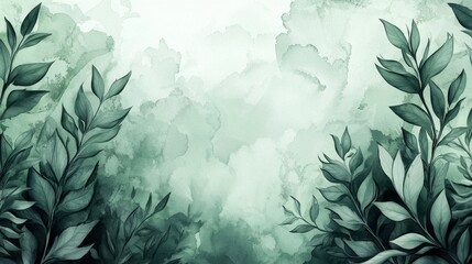 Experience the tranquility of a serene emerald oasis through this abstract watercolor illustration. 