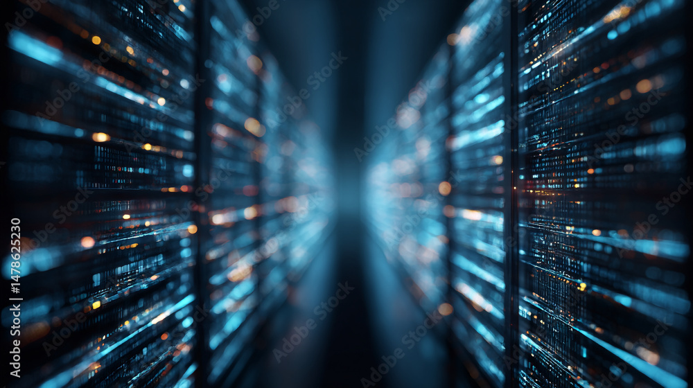 Poster data center server room digital information technology network infrastructure computing system