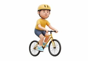 Obraz premium Character Riding Bike with Helmet 3D Rendering