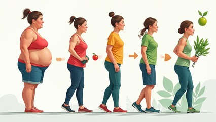 Fototapeta premium ChatGPT said: Digital art of weight loss journey, healthy diet and exercise concept, fitness transformation illustration, wellness and self-care theme, motivational health graphic, active lifestyle