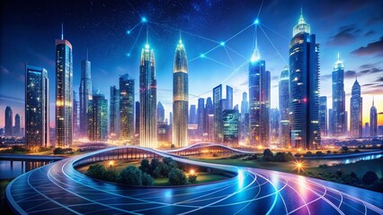 Panoramic Abstract Cityscape: Interconnected Organic Skyscrapers