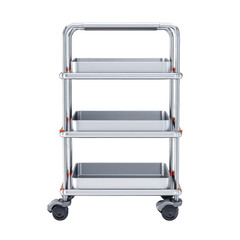 Chrome service cart with three trays isolated on a transparent background for transport