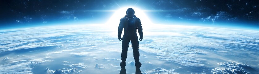 Silhouette of astronaut in space exploration.