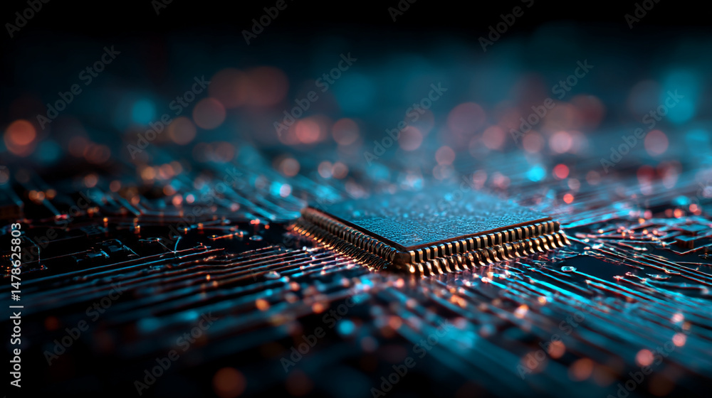 Poster advanced technology microchip processor circuit board computer hardware it solutions and engineering