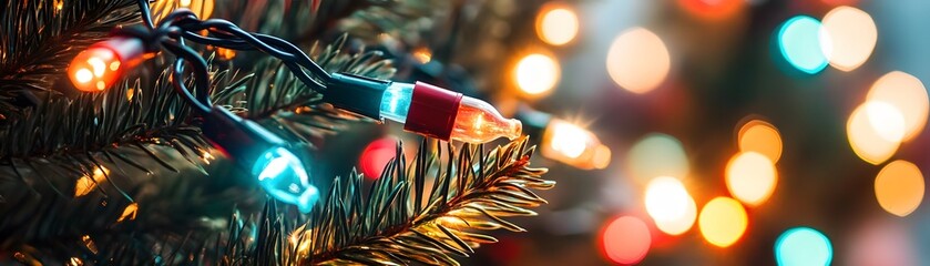 Festive holiday lights adorn a christmas tree.