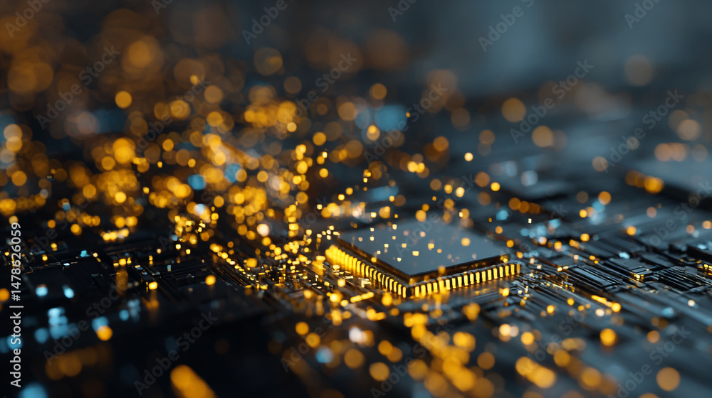 Poster high tech microchip processor motherboard technology computer it engineering and circuit board desig