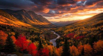 Majestic Mountain Valley at Sunset in Autumn