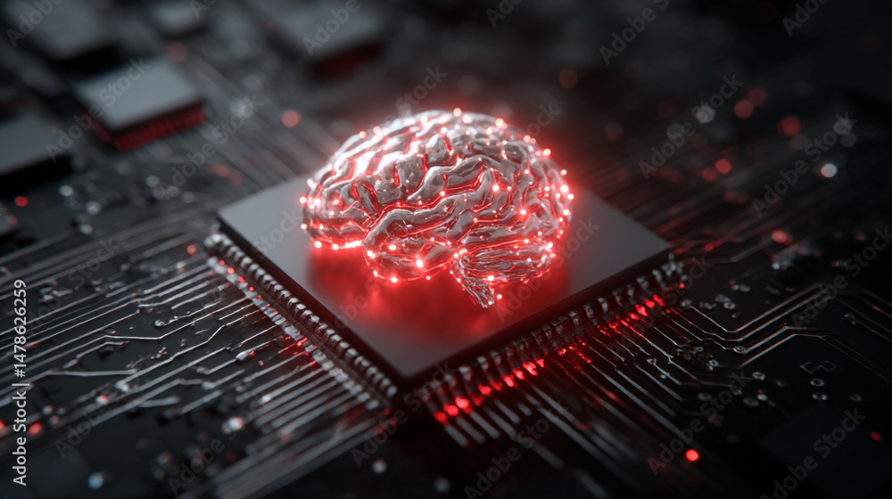 Aufkleber artificial intelligence brain on chip futuristic technology ai machine learning concept design