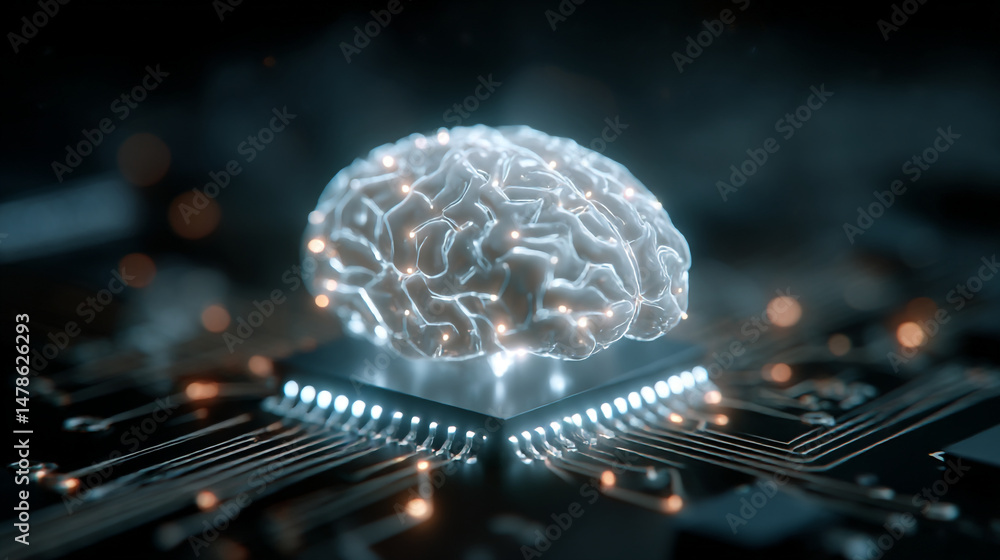 Poster artificial intelligence brain on chip technology ai neural network machine learning concept design