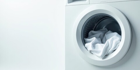 A pristine white washing machine awaits a fresh load of laundry, ready to cleanse and refresh fabrics