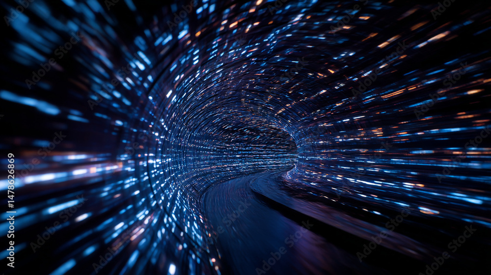 Poster abstract digital tunnel background future technology data stream fast speed motion graphic wallpaper