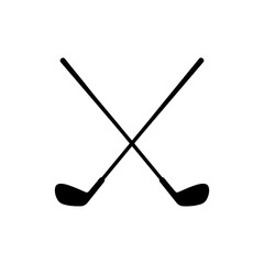 Two crossed golf club silhouette vector flat illustration on white background.