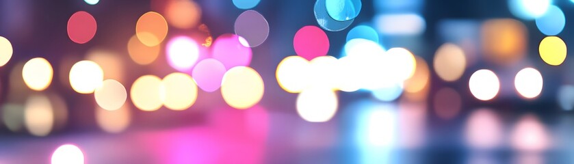 Abstract bokeh lights of multicolored city lights.