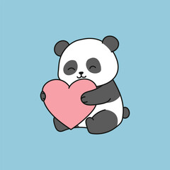 Adorable cartoon panda hugging a pink heart. Perfect for Valentine's designs, love-themed illustrations, children's graphics, and kawaii character artwork.