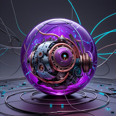 Futuristic robotic sphere encased in vibrant purple glass a mesmerizing technological marvel