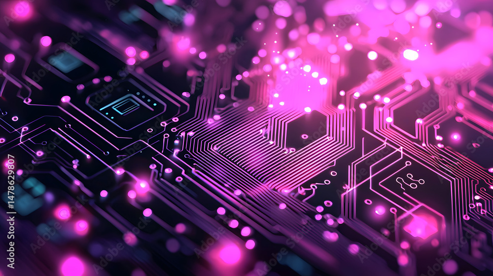 Poster exploring technology trends digital realm circuit board patterns futuristic environment macro view i