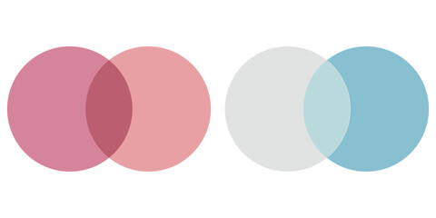 Set of Venn diagram chart vector template two circle color style for presentation, start up project, business strategy, theory basic operation, infographic. Technology logo illustration. Business icon