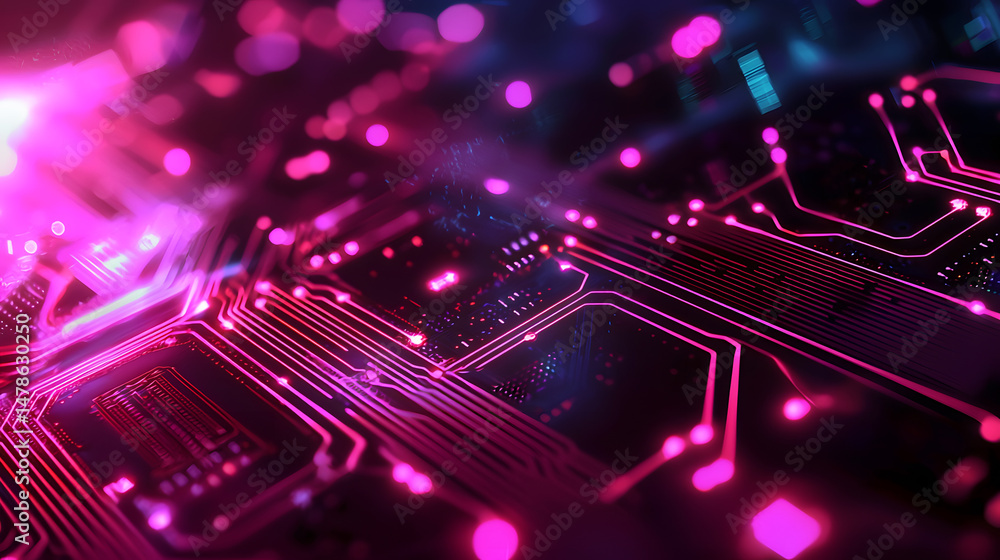 Poster exploring circuit board design digital realm graphic art abstract environment close-up view technolo