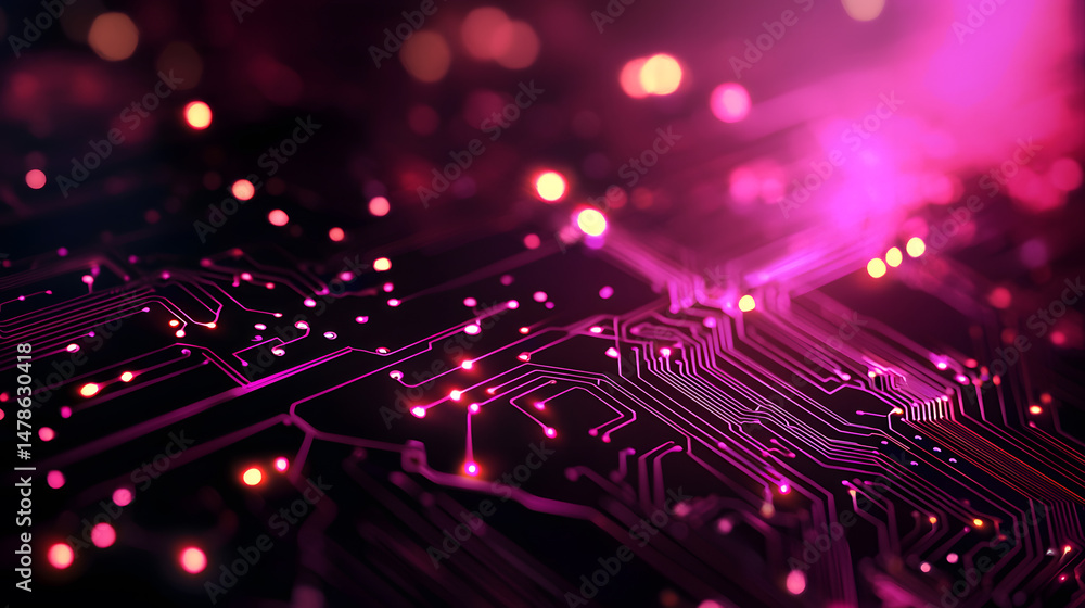Poster exploring circuit board patterns digital realm abstract art technology landscape macro view circuits