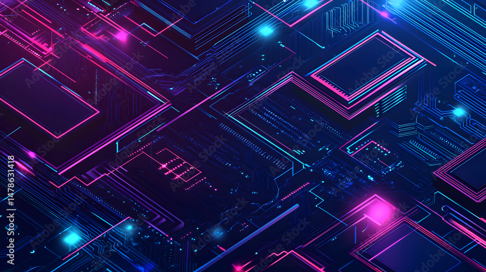 Poster exploring circuit board patterns virtual space graphic design digital realm aesthetic viewpoint tech