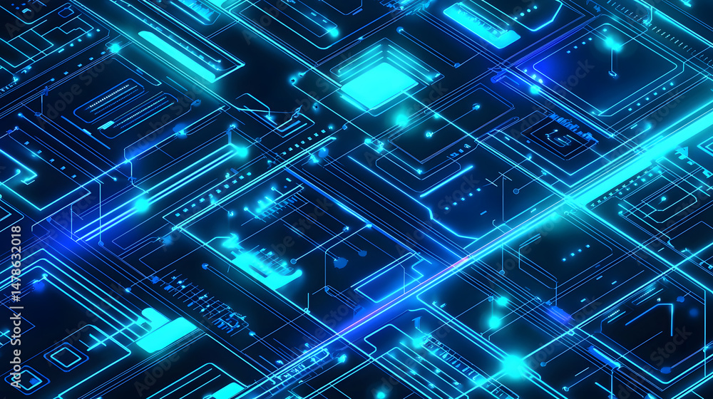 Poster exploring technology insights virtual space digital art futuristic environment circuit board pattern