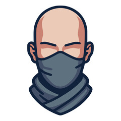 bald man wearing mask spy hidden flat color vector illustration template design