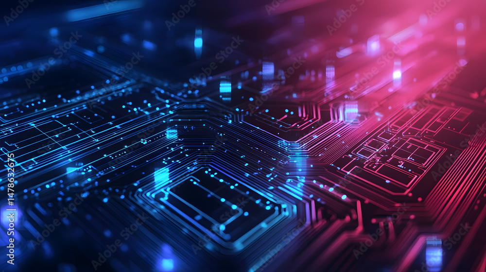 Poster explore circuit board patterns digital space graphic design high-tech environment close-up view tech