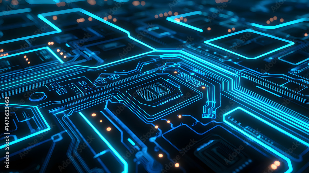 Poster exploring circuit board patterns digital realm visual content futuristic environment aerial view tec