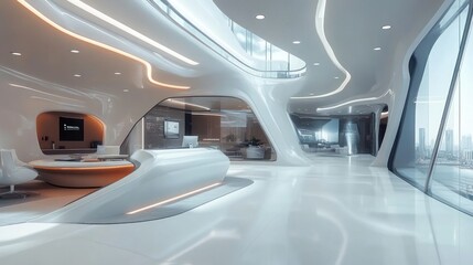 Fototapeta premium Futuristic Office Space Design: Modern Architecture and Interior Design