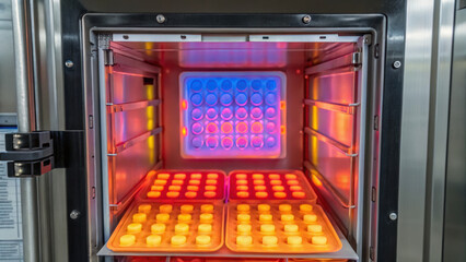 Obraz premium Pharmaceutical active ingredient tablets are processed in controlled environment with precise temperature and light for quality and safety