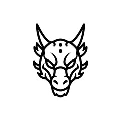 Dragon Head Minimalist Icon, Black and White