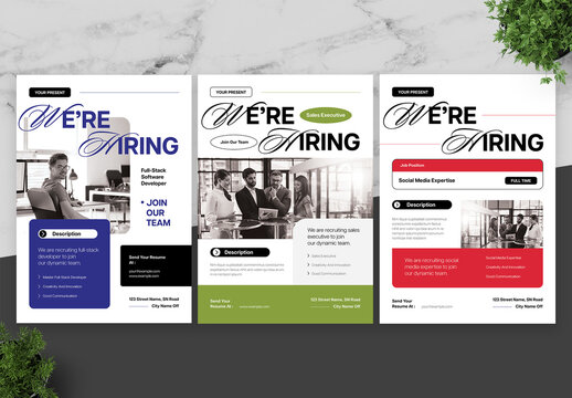 Blue And Red Hiring Flyer