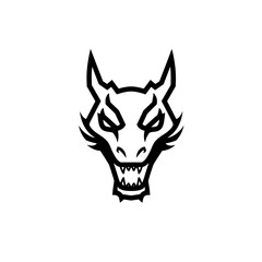 Dragon Head Vector Illustration, Black and White Mascot Logo