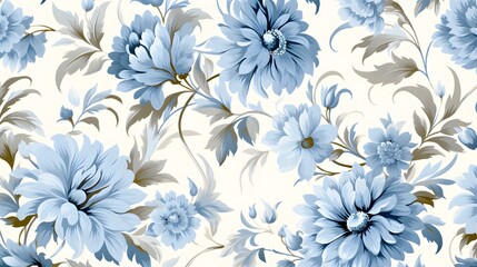 Fototapeta premium Elegant Seamless Antique Floral Ornament in Pale Turquoise for Vintage Designs