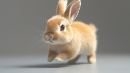 Fototapeta premium brown cute rabbit jumping motion image on grey background.ai 
