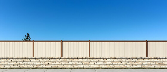 Beige Fence With Brown Posts Against Clear Blue Sky