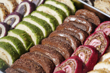 Colorful assortment of turkish delight in a dessert display