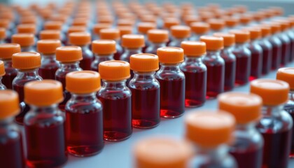 Obraz premium Pharmaceutical production process laboratory vial display cleanroom environment close-up view medical research concept